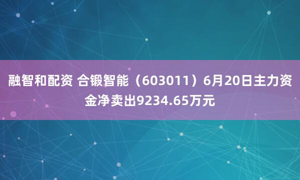 融智和配资 合锻智能（603011）6月20日主力资金净卖出9234.65万元
